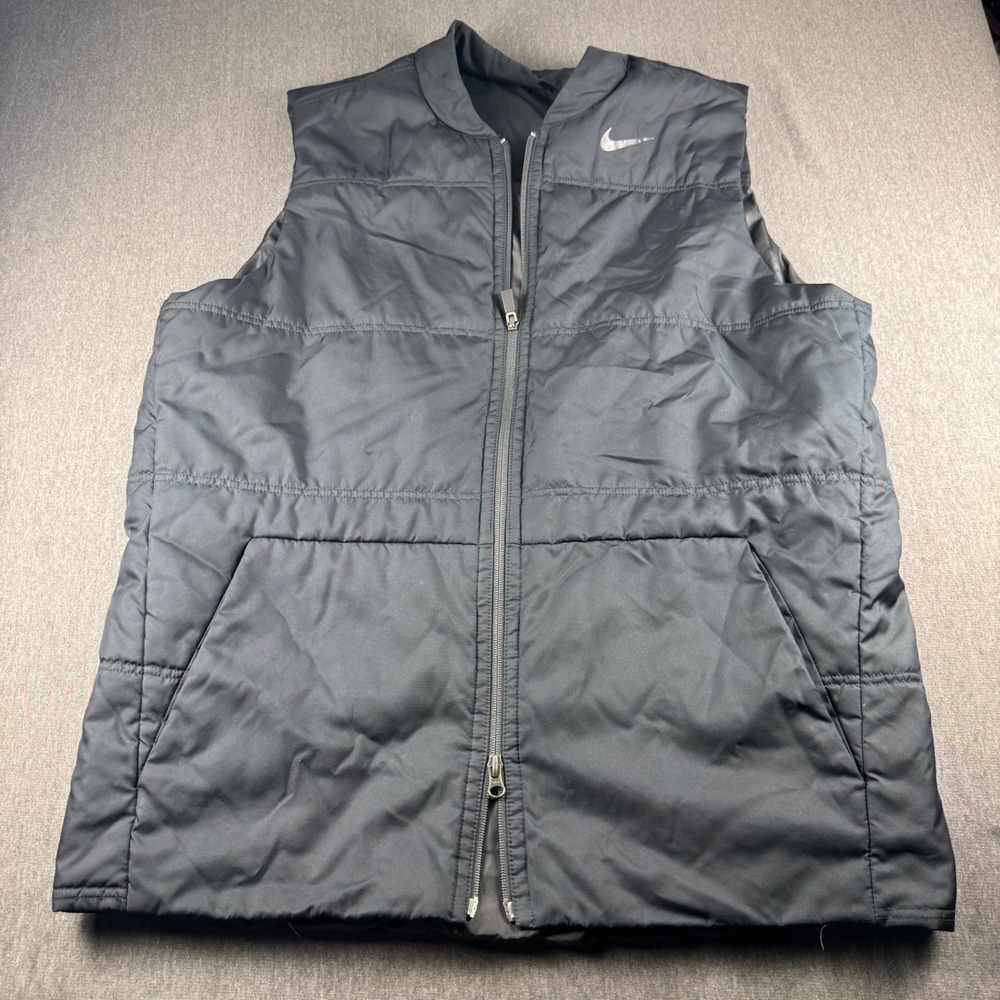 Nike Golf Reversible Puffer Vest Mens Black Full Zip Quilted Sleeveless Jacket